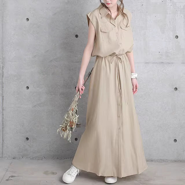 Damen nan langes Hemdkleid mit Tunnelzugtaillierung und aufgesetzten Brusttaschen Drune