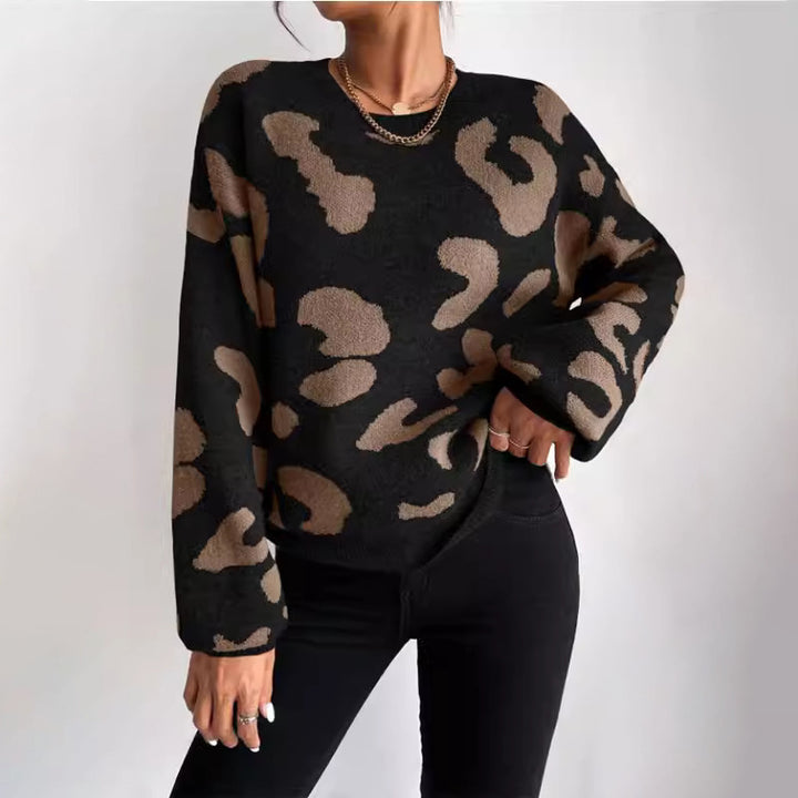 Damen modischer Strickpullover mit trendigem Leo-Design und weitem Schnitt Drune