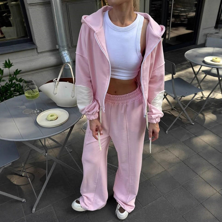 Damen Lässiger Sportanzug mit cropped Jacke und weitem Hosenbein Drune