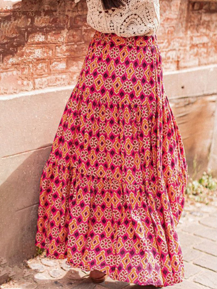 Damen Maxirock mit schwingendem Saum und buntem Ethno-Print Drune