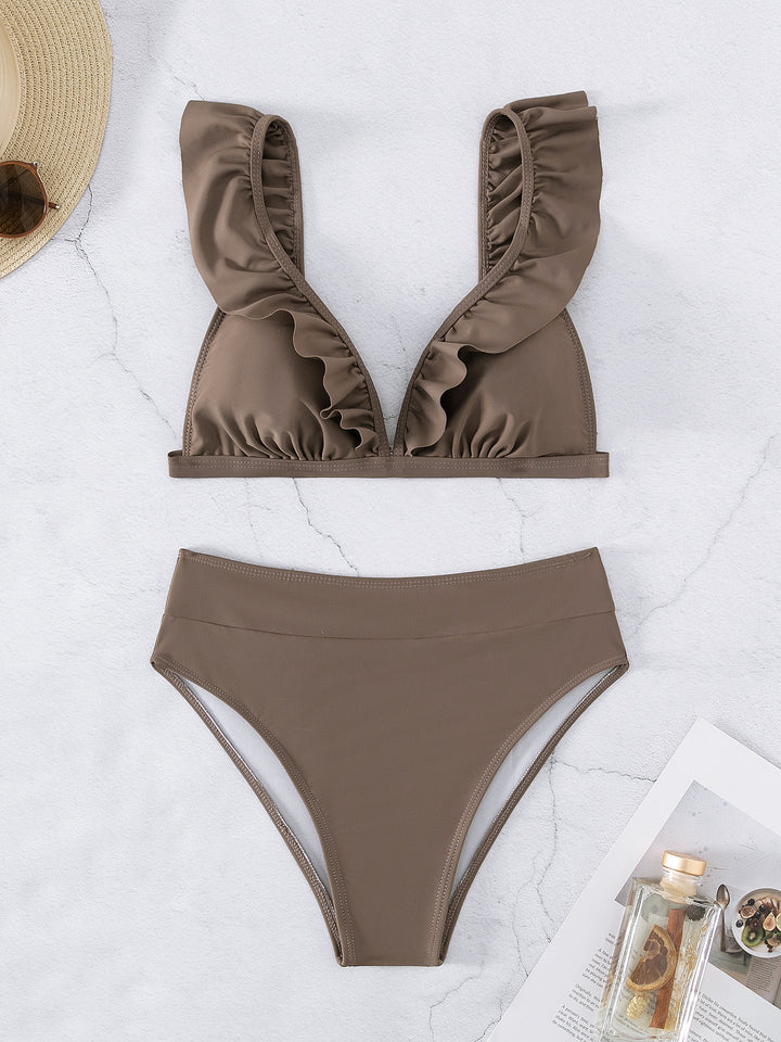 Damen Raffiniertes Triangel-Bikini-Set mit Rüschendetails Drune