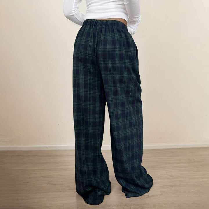 Damen lässige Karohose mit elastischem Bund und verstellbarem Kordelzug Drune