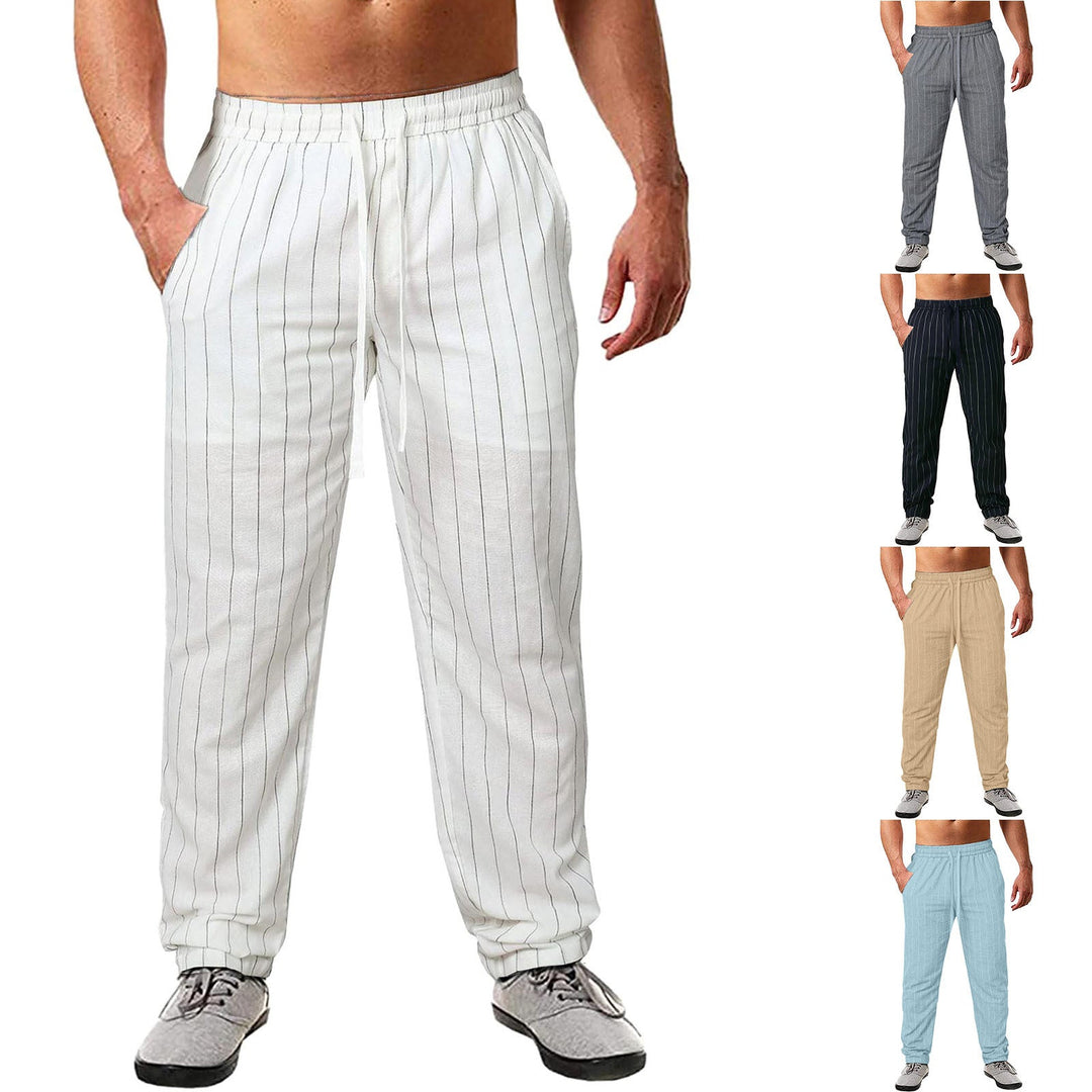 Herren lässige Streifen-Hosen aus Baumwollmix mit elastischem Bund und praktischen Eingrifftaschen Drune