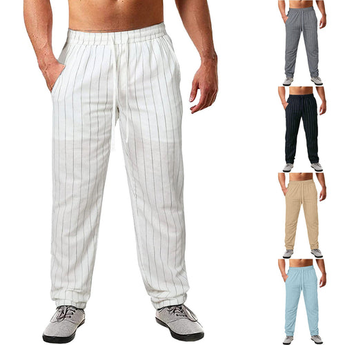 Herren lässige Streifen-Hosen aus Baumwollmix mit elastischem Bund und praktischen Eingrifftaschen Drune