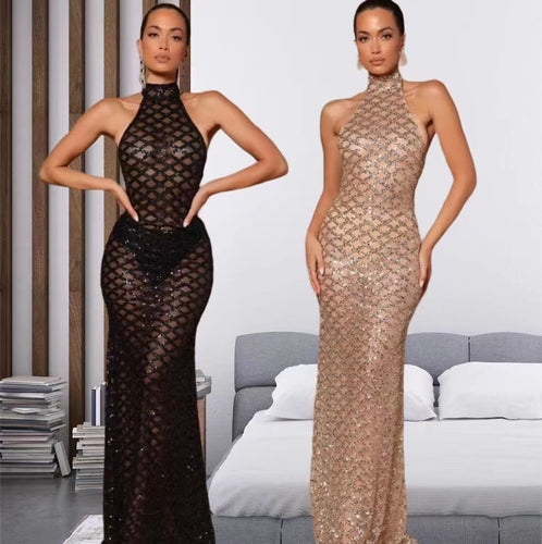 Damen Elegantes Abendkleid im Bodycon-Stil mit schimmerndem Paillettenbesatz Drune