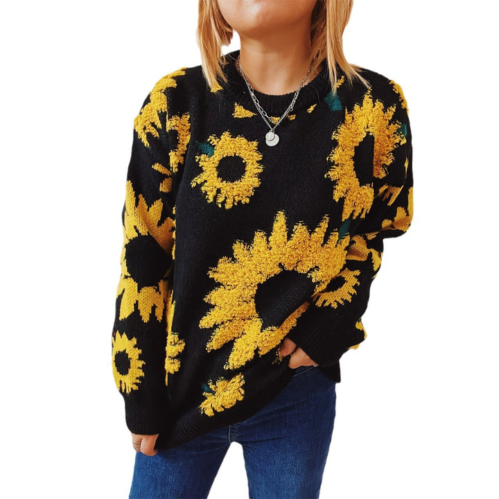 Damen Strickpullover mit floralem Design und Oversize-Schnitt Drune