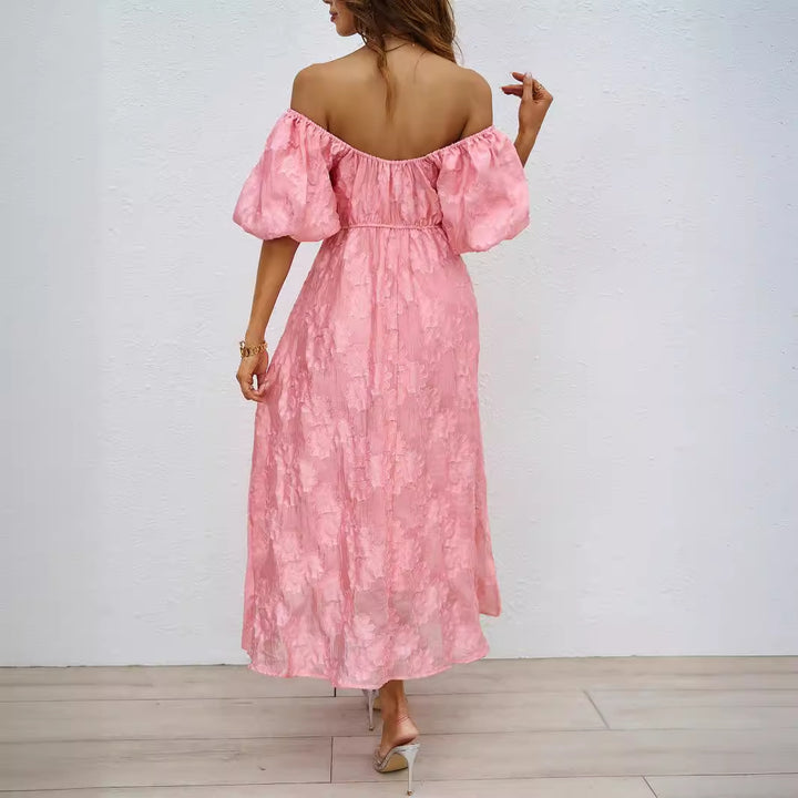Damen A-Linien Maxikleid mit voluminösen Puffärmeln und floralem Design Drune