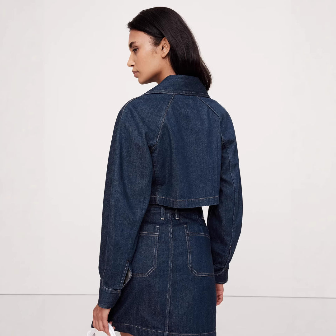 Damen Denim-Crop-Jacke und Minirock Set Drune