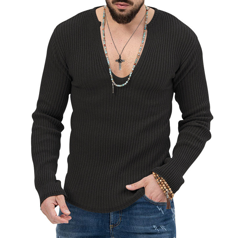 Herren elegantes Langarmshirt mit tiefem V-Ausschnitt und strukturiertem Gewebe Drune