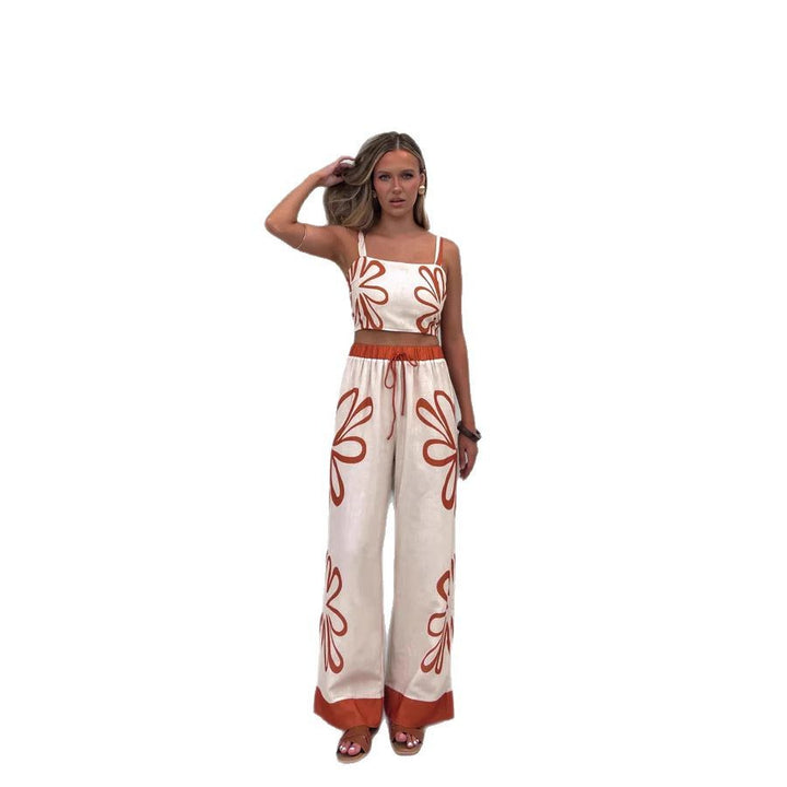 Damen Freizeitoberteil und weit geschnittene Hose mit floralem Muster Drune