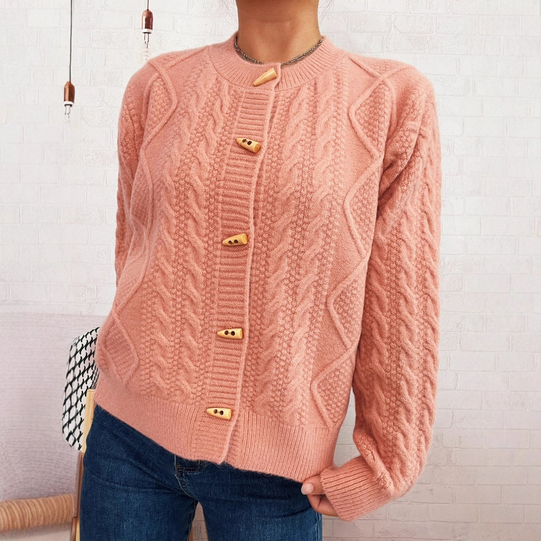 Damen Strickjacke mit dekorativen Knöpfen und strukturierter Webart Drune