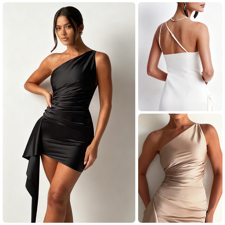 Damen Asymmetrisches Minikleid mit schickem Drapierungsdesign und seitlichem Überwurf Drune