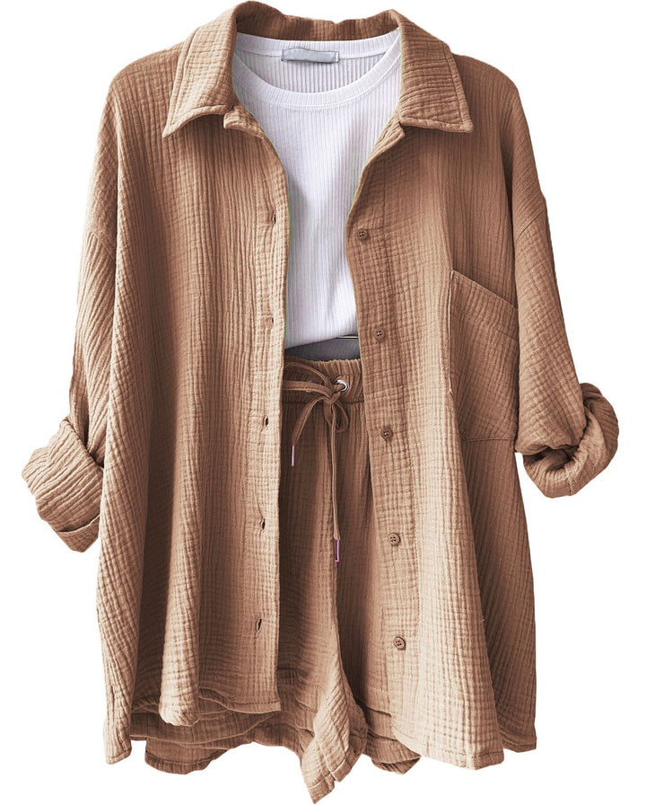 Damen luftige Baumwollbluse mit lockerer Passform Drune