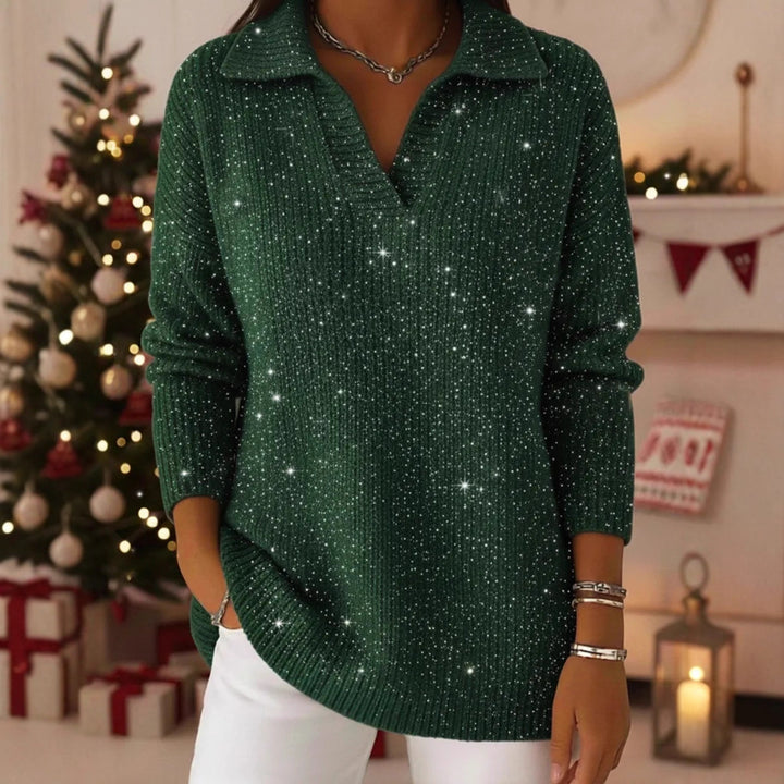 Damen schimmernder Strickpullover mit modernem Kragen Drune
