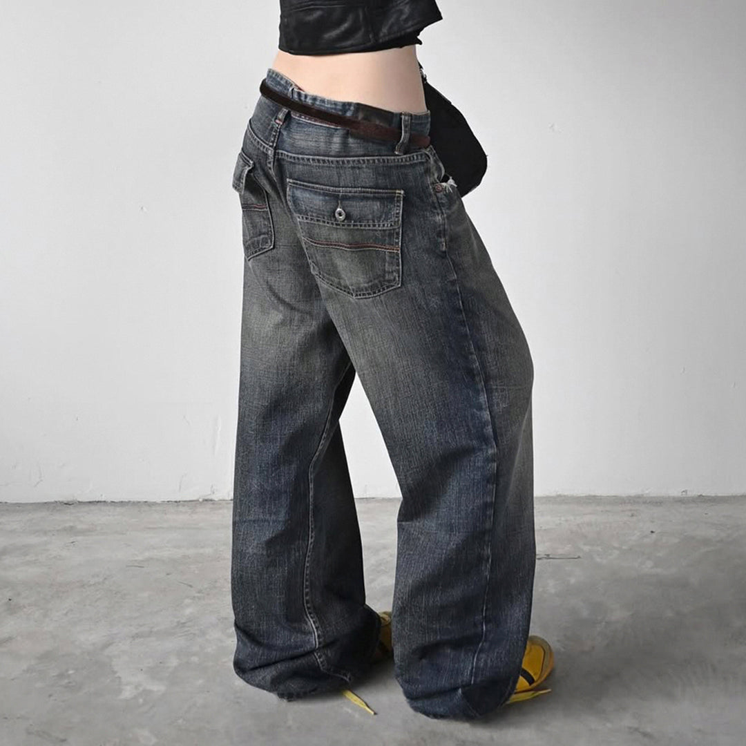 Damenweite Denim-Jeans im lässigen Chino-Stil mit hohem Bund Drune