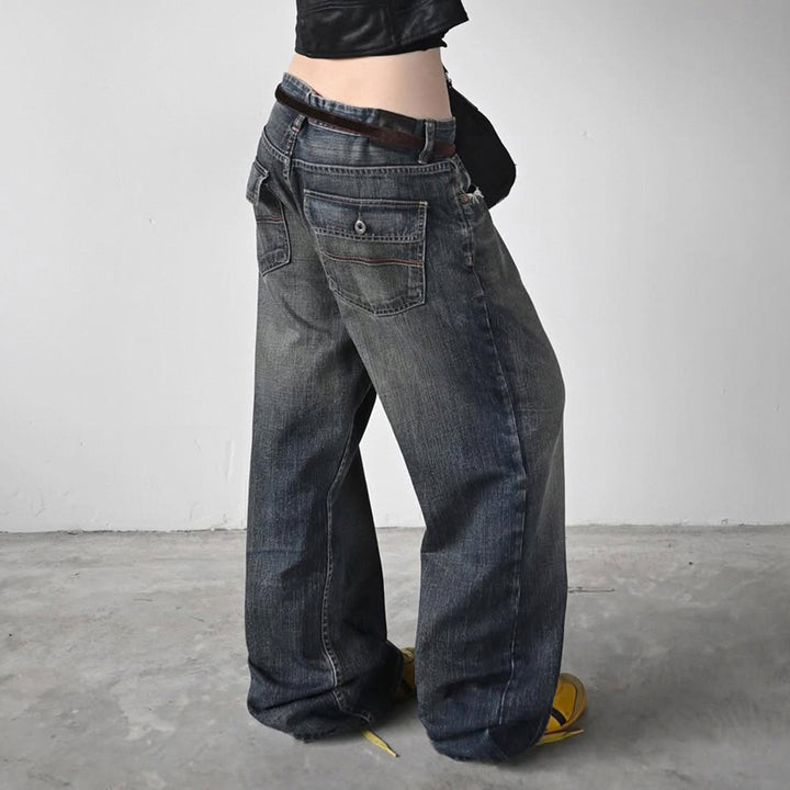 Damenweite Denim-Jeans im lässigen Chino-Stil mit hohem Bund Drune