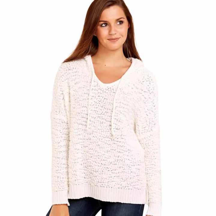 Damen lässiger Strickpullover mit Kapuze und luftiger Struktur Drune