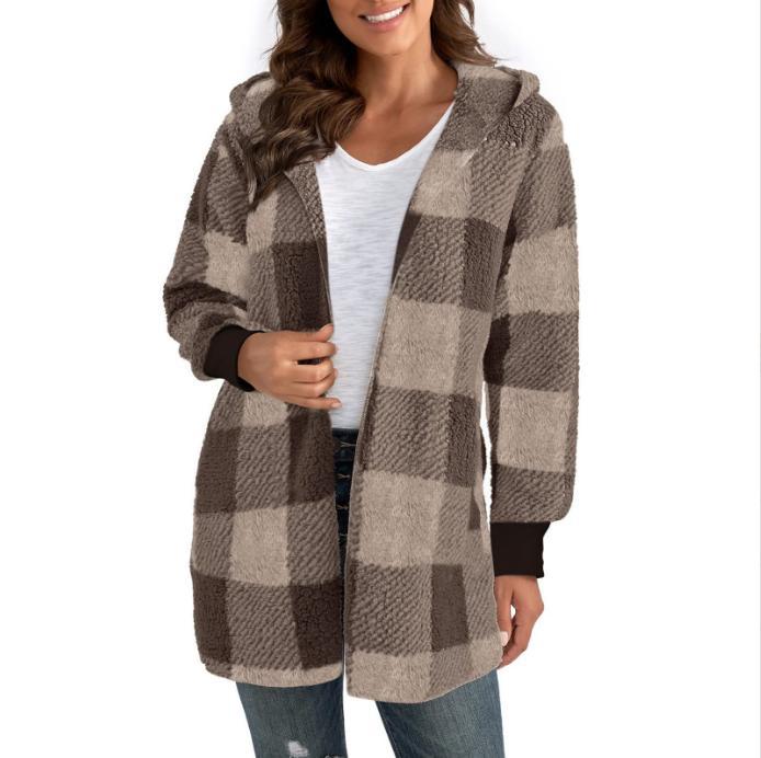 Damen Langer Karomantel aus weichem Material Drune