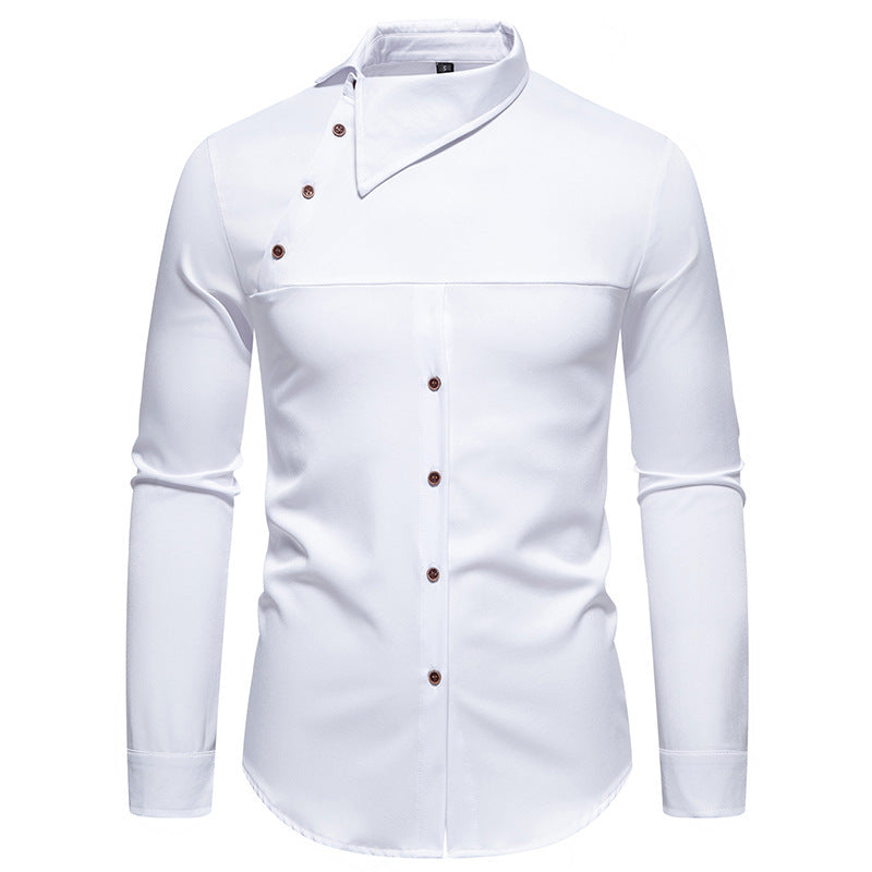 Herren modisches Hemd mit asymmetrischem Kragen und stilvollen Knopfdetails Drune