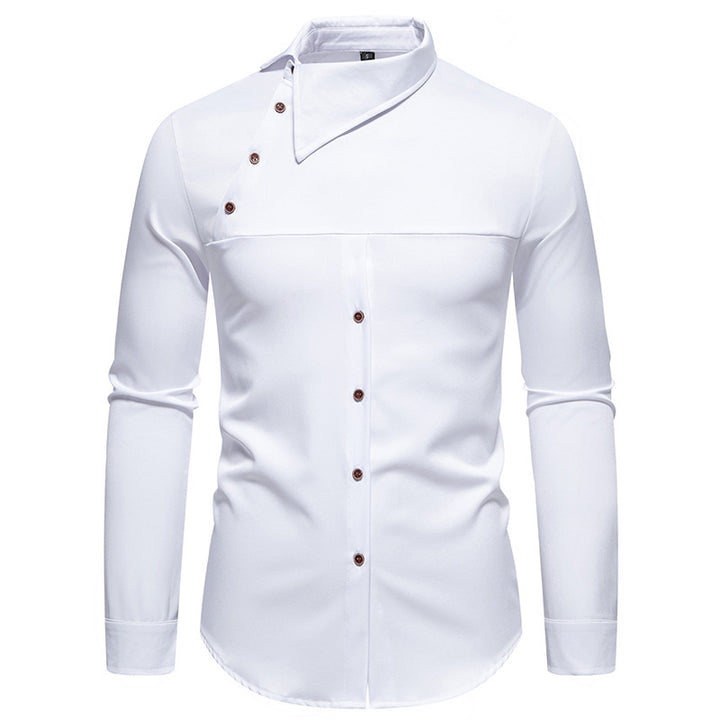 Herren modisches Hemd mit asymmetrischem Kragen und stilvollen Knopfdetails Drune