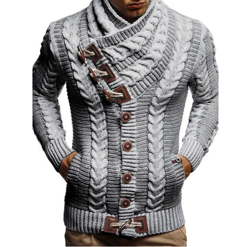 Herren Strickjacke mit großem Kragen und Zopfmuster Drune