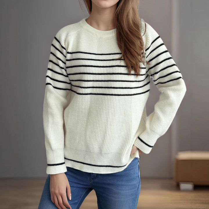Damen lässiger Pullover mit maritimem Streifenmuster und weichem Stoff Drune