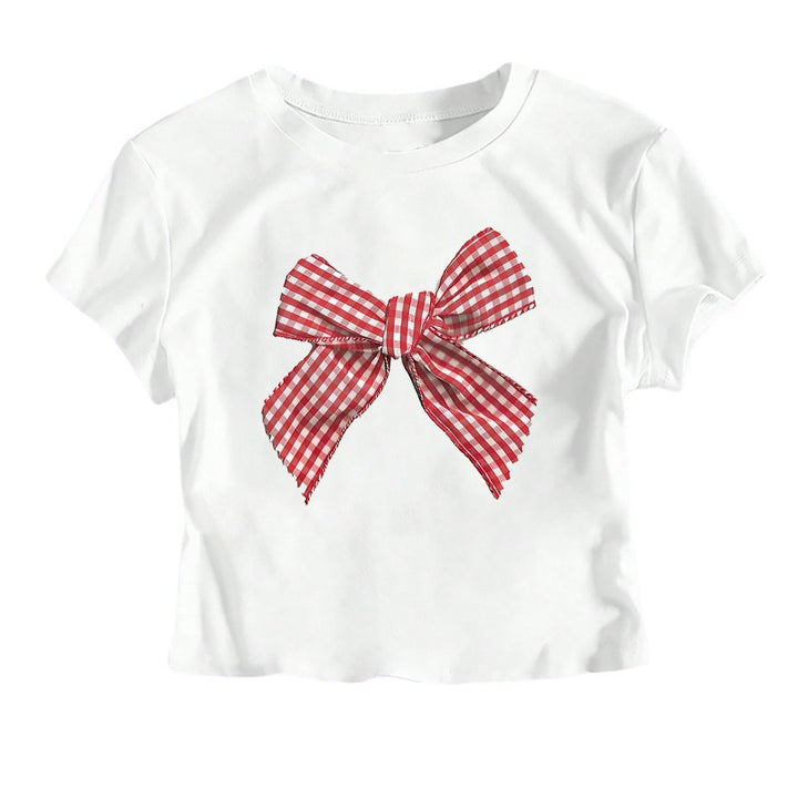 Damen Crop-T-Shirt mit verspieltem Karoband-Motiv und lässigem Schnitt Drune