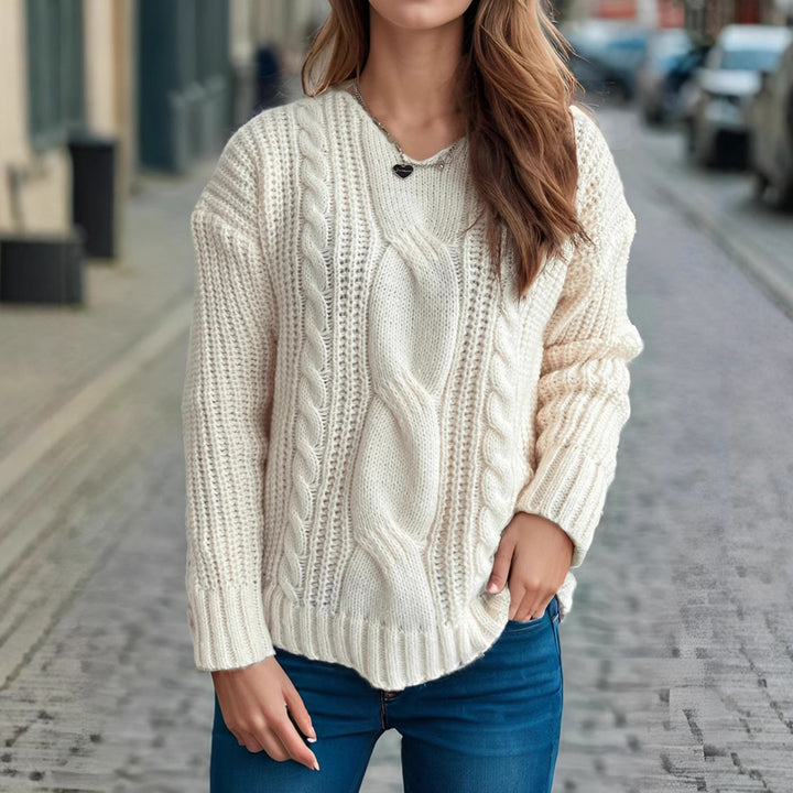 Damen Grobstrickpullover mit Zopfmuster und modernem Schnitt Drune