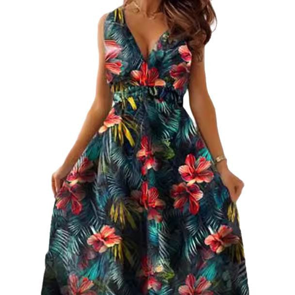 Damen Maxi-Kleid mit floralem Muster und elastischem Taillenband Drune