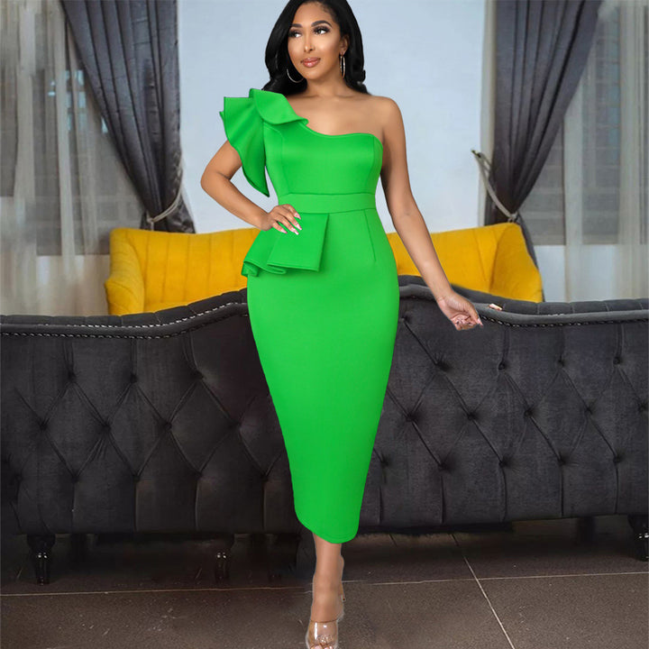 Damen Elegantes One-Shoulder Kleid mit voluminösem Rüschendetail Drune