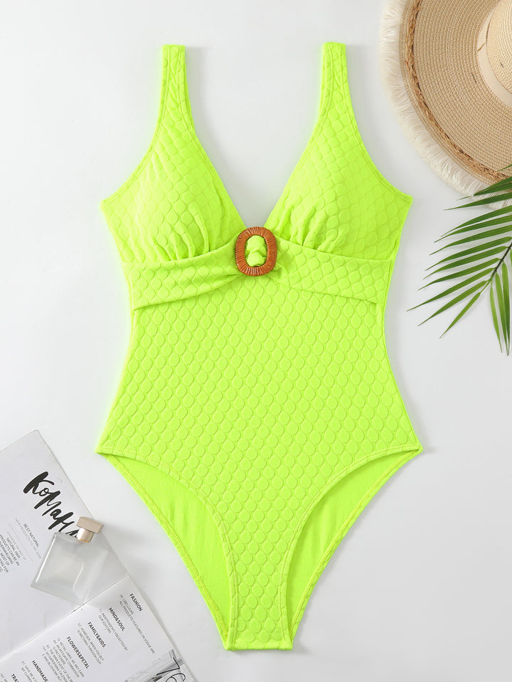 Damen One-Piece Badeanzug mit elegantem Holzring-Design Drune