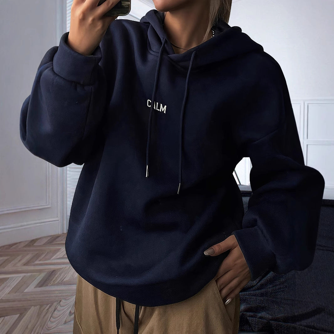 Damen Kapuzenpullover mit motivierendem Schriftzug und bequemer Passform Drune