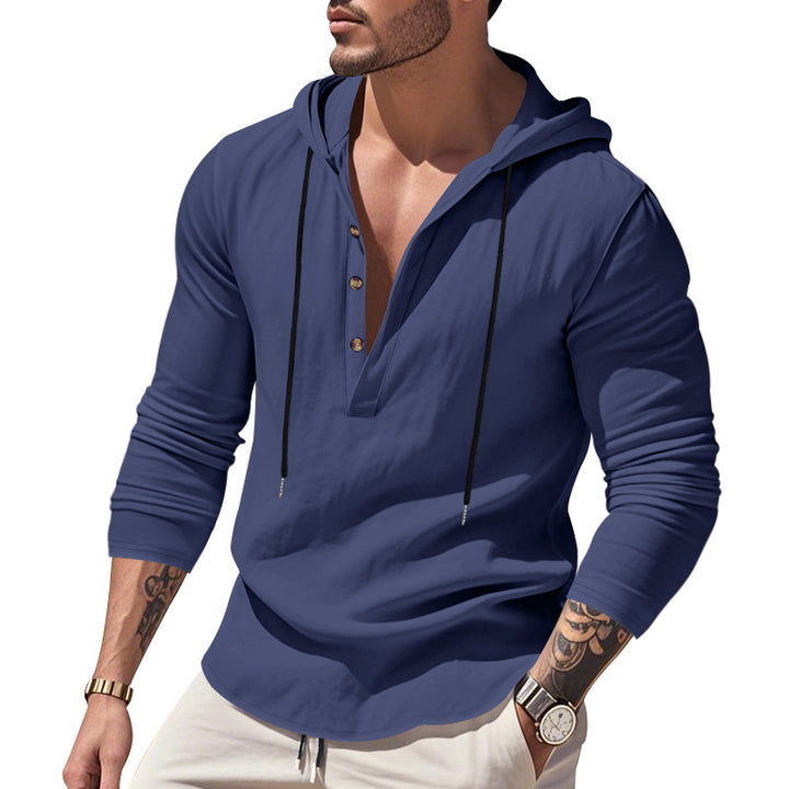 Herren nan lässiges Kapuzenshirt mit Knopfleiste und schmaler Passform Drune