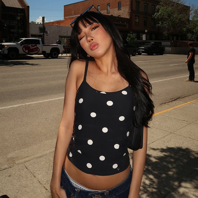Damen ärmelloses Top mit verspieltem Polka-Dots Muster und figurbetontem Schnitt Drune