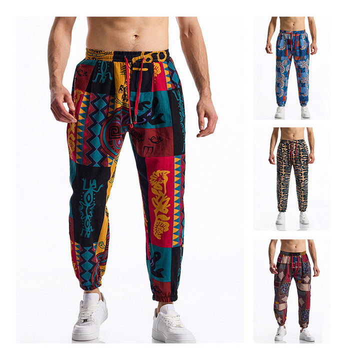 Herren lockere Freizeithose mit buntem Muster und elastischem Bund Drune