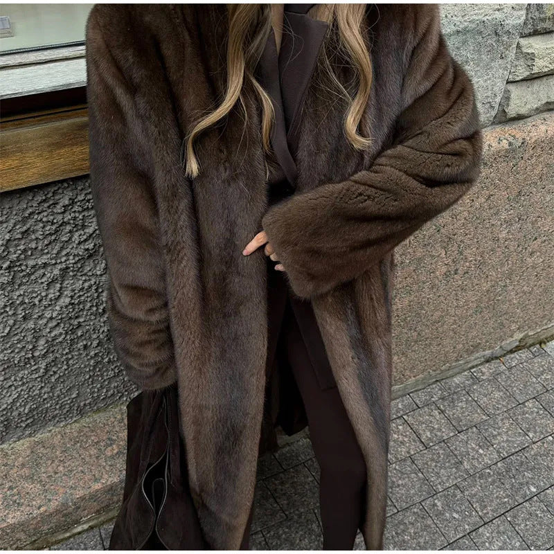 Damen Eleganter Kunstfellmantel Drune