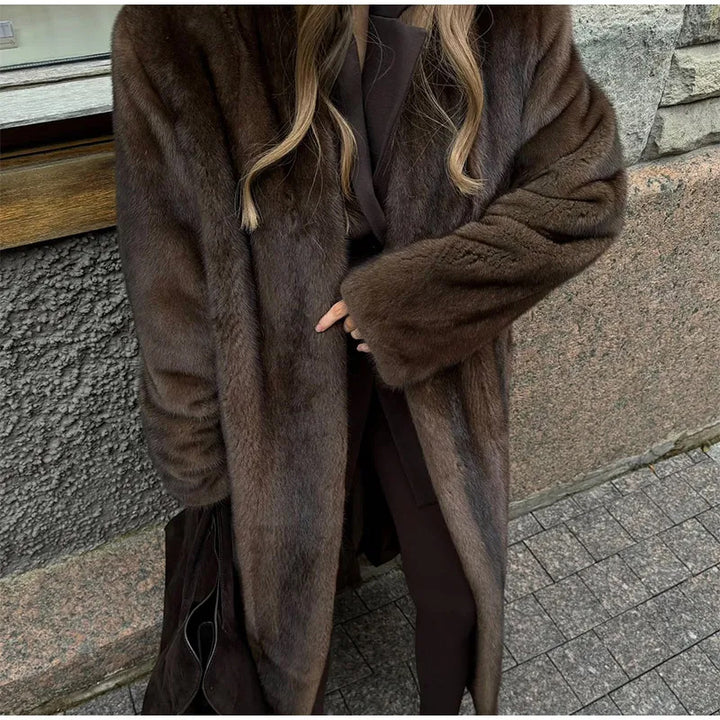Damen Eleganter Kunstfellmantel Drune