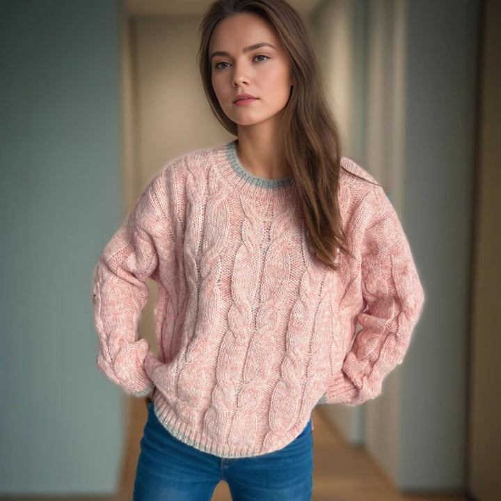Damen Grobstrickpullover mit Zopfdesign und großzügigem Fall Drune