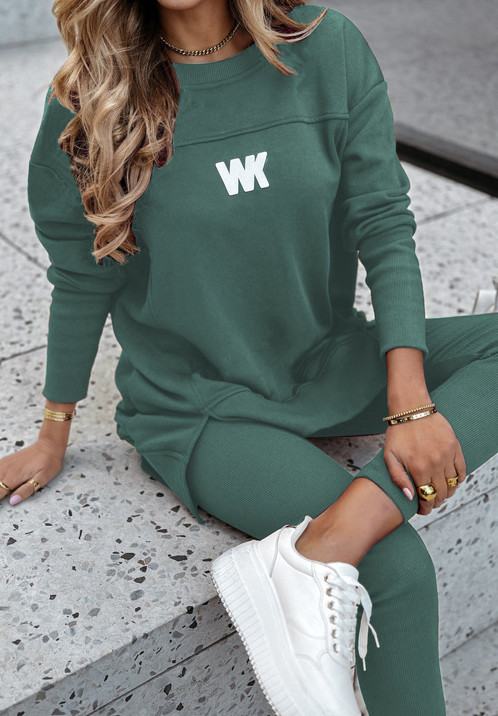 Damen nan Oversize-Longsweatshirt mit seitlichen Schlitzen und highwaist Ripp-Leggings Set Drune
