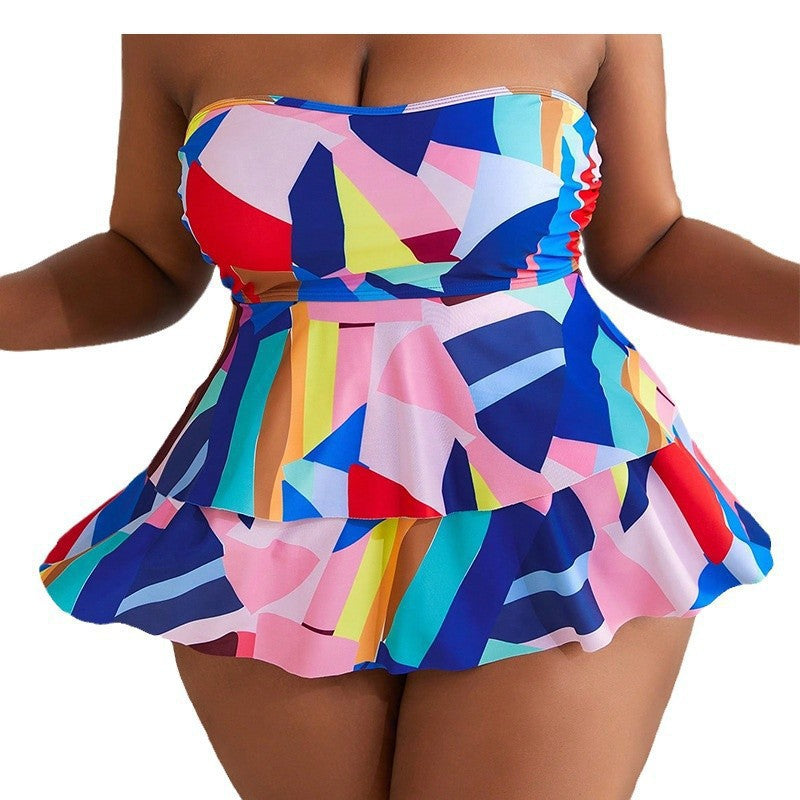 Damen Bandeau-Badeanzug mit farbenfrohem Volant Drune