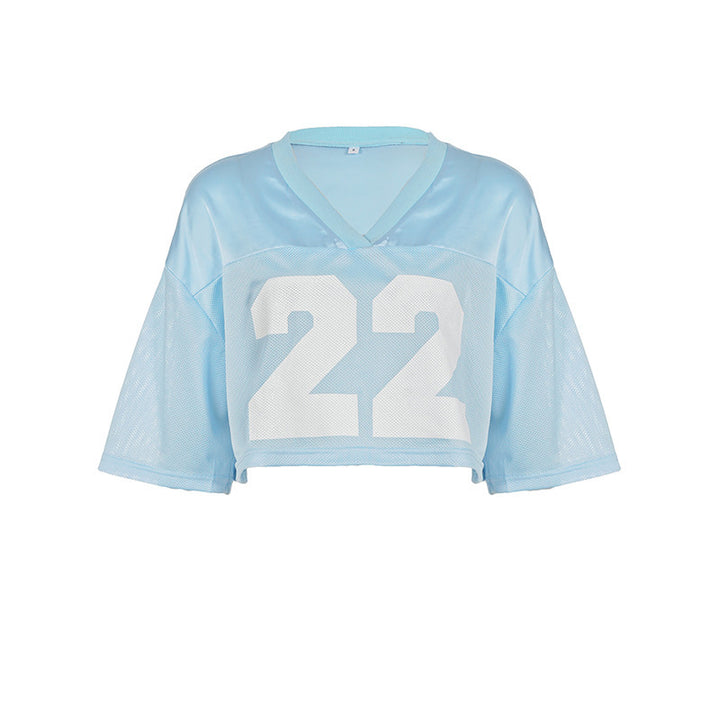 Damen Crop-Top im Sportlichen Design mit V-Ausschnitt und Netzdetails Drune