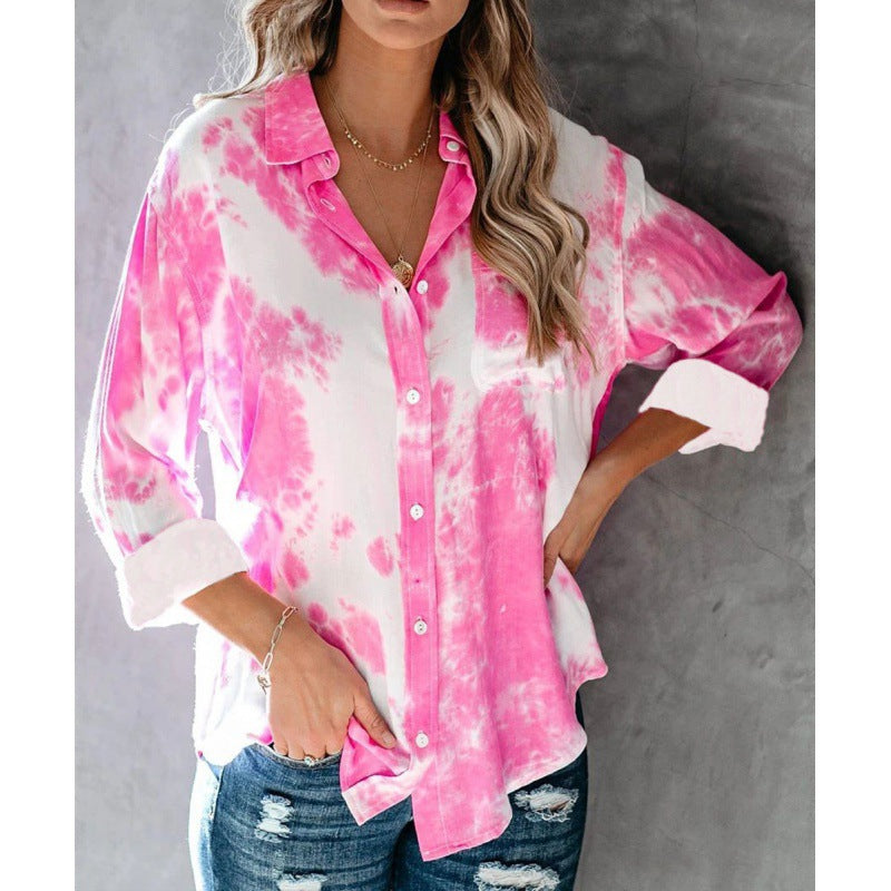 Damen lässige Hemdbluse mit modernem Batikdesign Drune