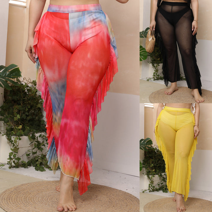 Damen elegante und luftige Strandhose mit Rüschendetails Drune