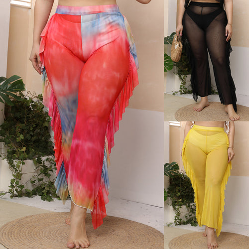Damen elegante und luftige Strandhose mit Rüschendetails Drune