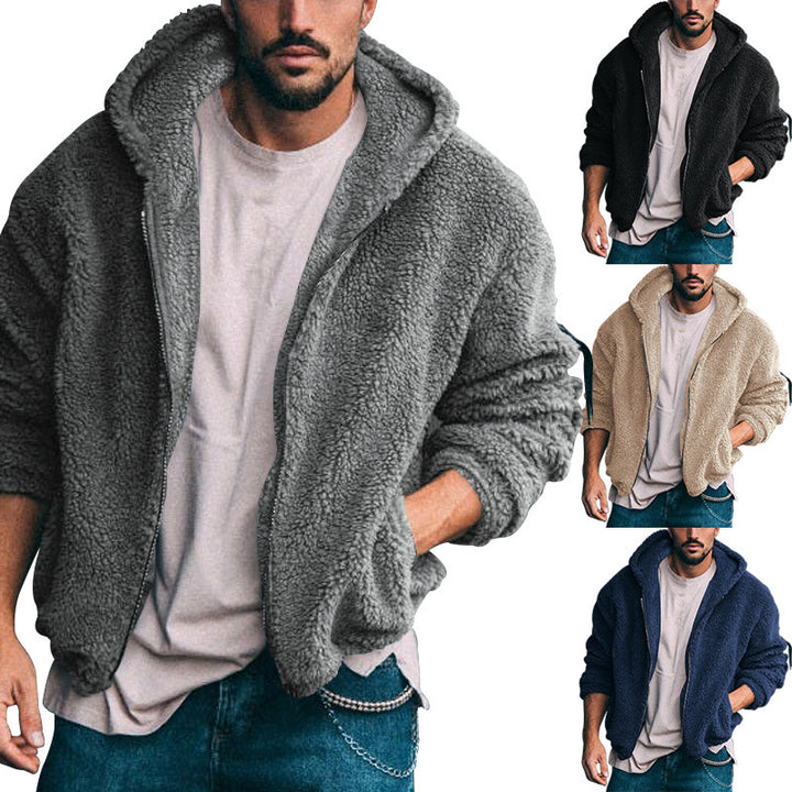 Herren Fleecejacke mit Kapuze und weich strukturiertem Innenfutter Drune
