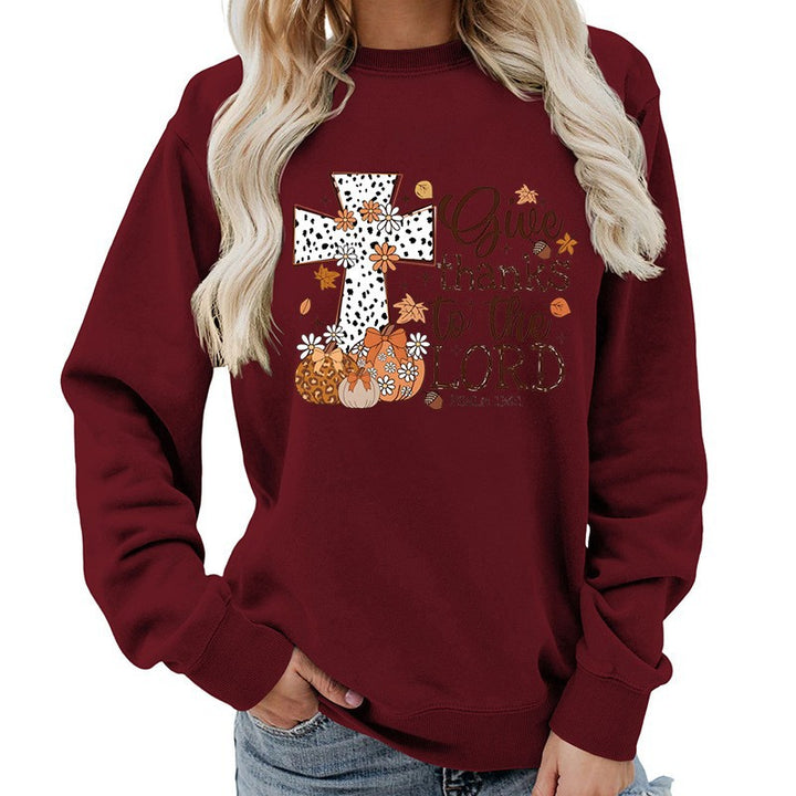 Damen Sweatshirt mit kreativem Kreuz-Aufdruck und herbstlichem Design Drune