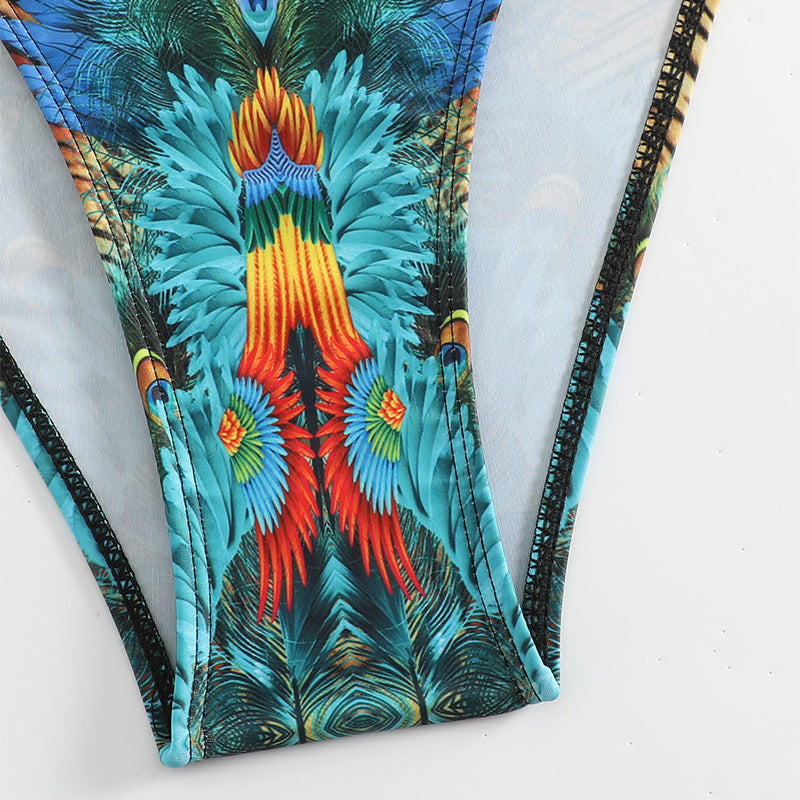 Damen Triangel-Bikini-Set mit glamourösen Verzierungen und exotischem Print Drune