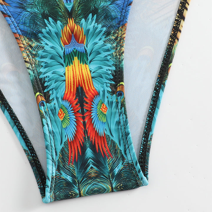 Damen Triangel-Bikini-Set mit glamourösen Verzierungen und exotischem Print Drune