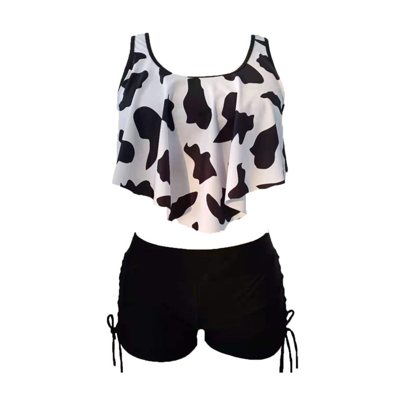 Damen Top-Badeanzug mit modischem Volant und Shorts Drune