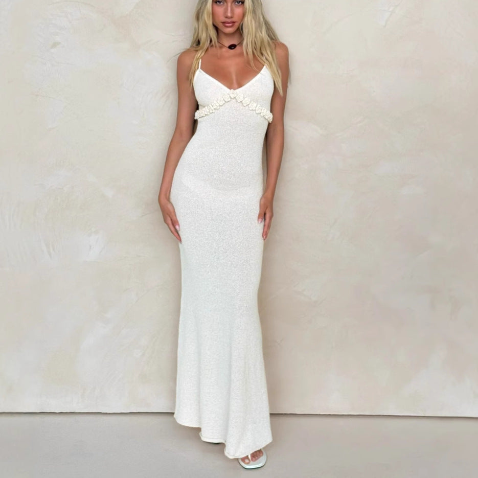Damen Elegantes Maxikleid mit zartem Blumenakzent und figurbetontem Schnitt Drune